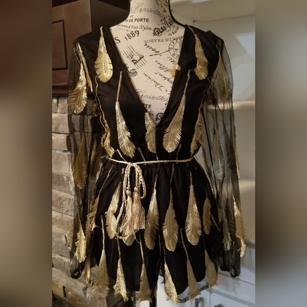 Fashion Nova romper with gold leaves